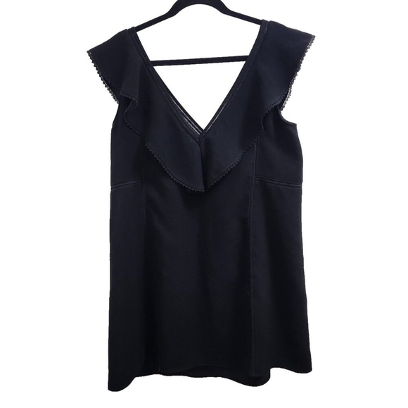 Sézane Black Sleeveless Ruffle V-Neck Dress Size 40 / M Elegant Parisian Style - Picture 6 of 11